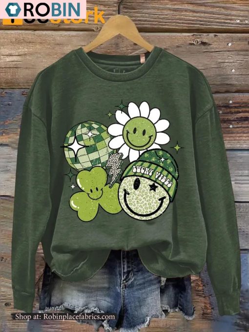Cute Lucky Vibes Print Casual Sweatshirt
