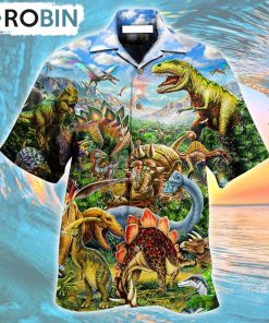 Dinosaur Rawrsome World Blue Sky Hawaiian Shirt, Gìt for Summer Shirt