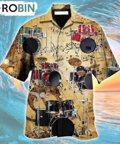 Drum Music Note Vintage Style Hawaiian Shirt, Gìt for Summer Shirt