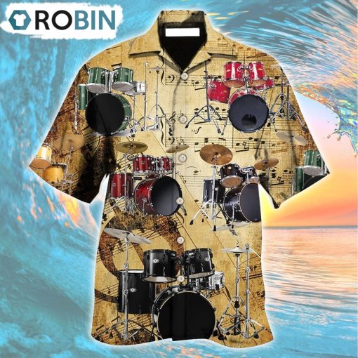 Drum Music Note Vintage Style Hawaiian Shirt, Gìt for Summer Shirt
