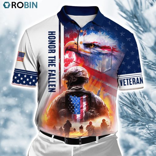 Eagle Us Veteran Flag Honor The Fallen Polo Shirt