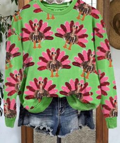 Elegant Contrasting Turkey Print Sweatshirt