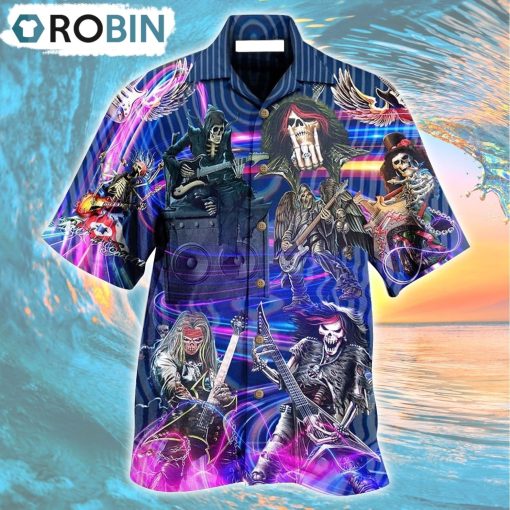 Guitar Skull Music Skull Crazy Purple Hawaiian Shirt, Gìt for Summer Shirt