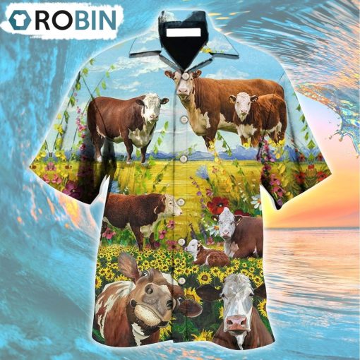 Hereford Cow Landscape Style Hawaiian Shirt, Gìt for Summer Shirt