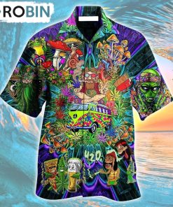 Hippie Mushroom Alien Bus Everything Funny Style Hawaiian Shirt, Gìt for Summer Shirt