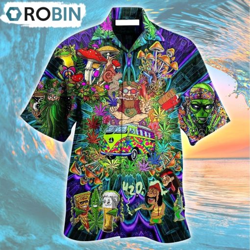 Hippie Mushroom Alien Bus Everything Funny Style Hawaiian Shirt, Gìt for Summer Shirt