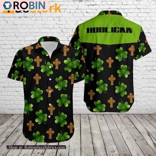Hooligan Shamrock Irish Cross St Patricks Day Hawaiian Shirt