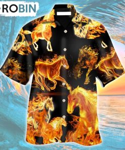 Horse Fire Forse Black Style Hawaiian Shirt, Gìt for Summer Shirt