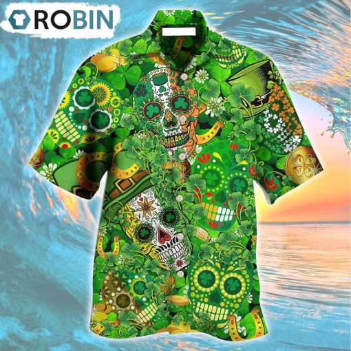 Irish Love Skull Happy And Gold Hawaiian Shirt, Gìt for Summer Shirt