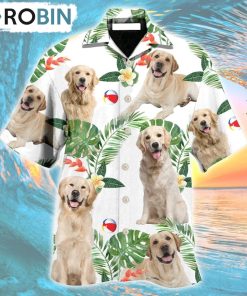 Labrador Retriever Dog Tropical Leaf White Style Hawaiian Shirt, Gìt for Summer Shirt