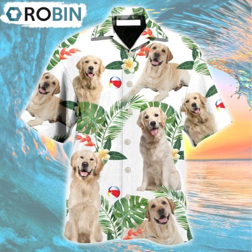 Labrador Retriever Dog Tropical Leaf White Style Hawaiian Shirt, Gìt for Summer Shirt