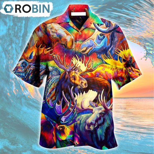 Moose Beautiful Painting Color Style Hawaiian Shirt, Gìt for Summer Shirt