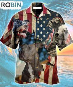 Pitbull Dogs Protected By American Hawaiian Shirt, Gìt for Summer Shirt