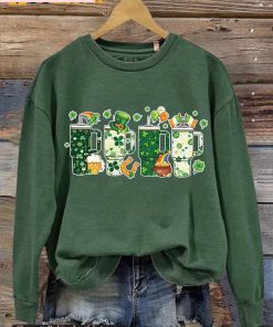 Retro Obsessive Cup Disorder St Patricks Day Print Casual Sweatshirt
