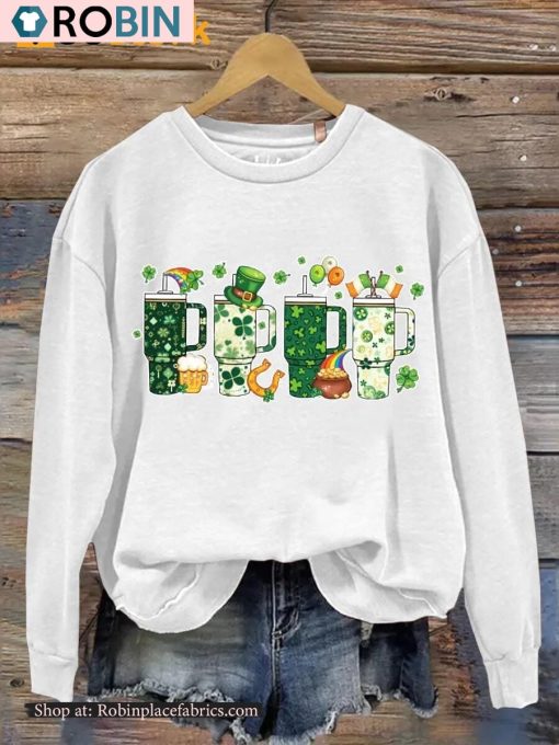 Retro Obsessive Cup Disorder St Patricks Day Print Casual Sweatshirt