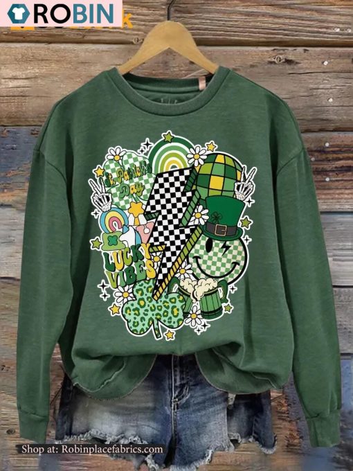 Retro St Patricks Day Print Casual Sweatshirt