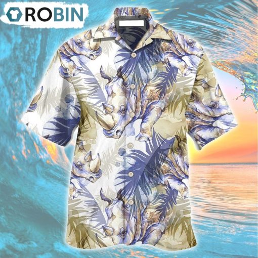 Rhino Art Tropical Leaf Style Hawaiian Shirt, Gìt for Summer Shirt