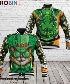 Saint Patricks Day Cat With Green Hat Baseball Jacket