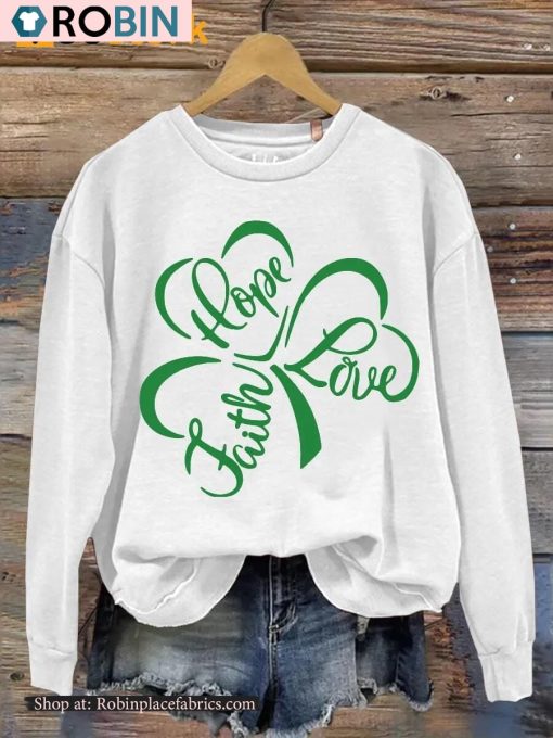 Shamrock Faith Hope Love Print Casual Sweatshirt