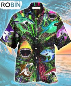Shark Angry Neon Style Hawaiian Shirt, Gìt for Summer Shirt