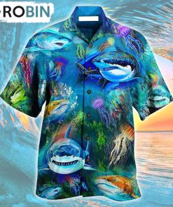 Shark Over Sea Awesome Hawaiian Shirt, Gìt for Summer Shirt