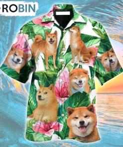 Shiba Inu Tropical Leaf Floral Style Hawaiian Shirt, Gìt for Summer Shirt