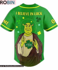 Shrek Happy St Patricks Day I Believe In Luck Custom Baseball Jersey