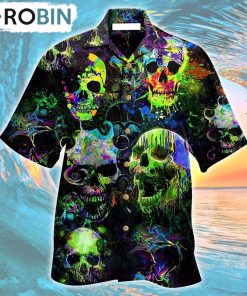 Skull Green Color Splash Hawaiian Shirt, Gìt for Summer Shirt