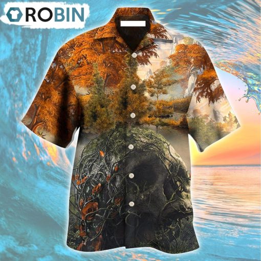 Skull Into The Forest I Go Hiking Lover Camping Hawaiian Shirt, Gìt for Summer Shirt