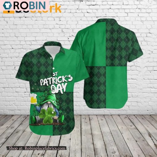 St Patricks Day Gnome Drinking Beer Hawaiian Shirt