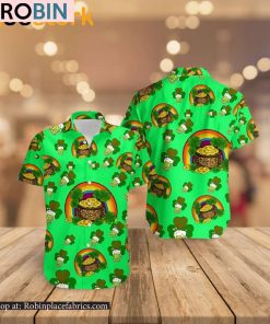 St Patricks Shamrock Gold Leopard Rainbow Cool Hawaiian Shirt