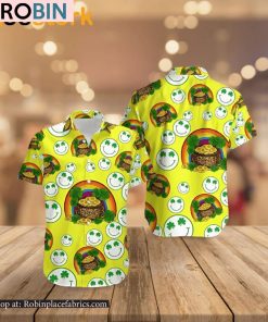St Patricks Shamrock Gold Leopard Rainbow Hawaiian Shirt