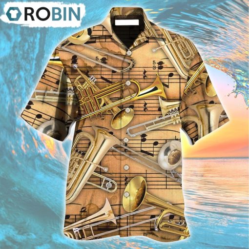 Trombone Music Notes Style Hawaiian Shirt, Gìt for Summer Shirt
