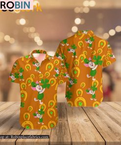Winnie The Pooh Piglet Shamrock Outfit Men Horseshoe Hawaiian Shirt