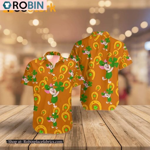Winnie The Pooh Piglet Shamrock Outfit Men Horseshoe Hawaiian Shirt