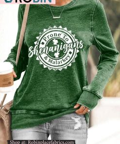 St Patricks Day Women’s Prone To Shenanigans And Malarkey Beer Bottle Cap Print Casual Sweatshirt St Patricks Day Women’s Prone To Shenanigans And Malarkey Beer Bottle Cap Print Casual Sweatshirt