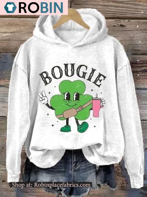 Women’s St Patricks Day Bougie Shamrock Print Hoodie