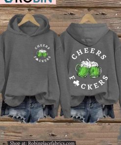 Women’s St Patricks Day Funny Cheers Shamrock Casual Hoodie
