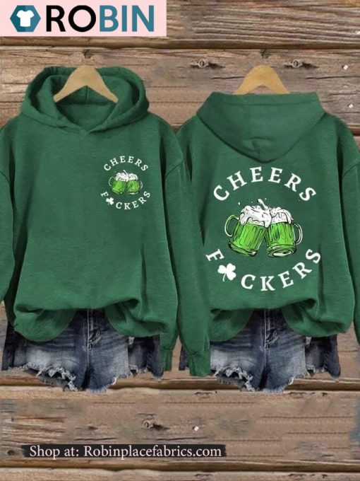 Women’s St Patricks Day Funny Cheers Shamrock Casual Hoodie