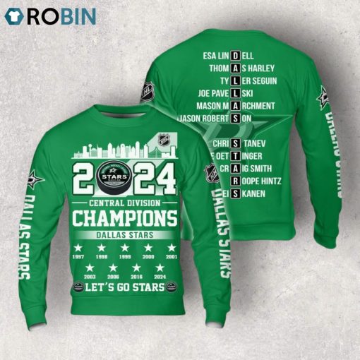 2024 Central Division Champions Dallas Stars Let’s Go Stars Hoodie   Green