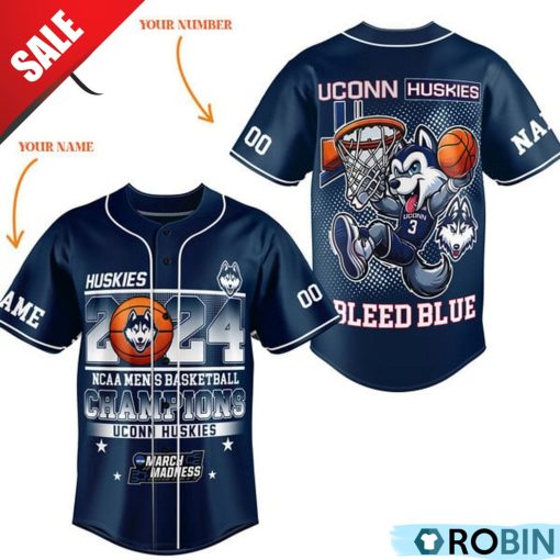 2024 NCAA Men’s Basketball Champions Uconn Huskies Bleed Blue Custom Baseball Jersey Shirt Style – Navy