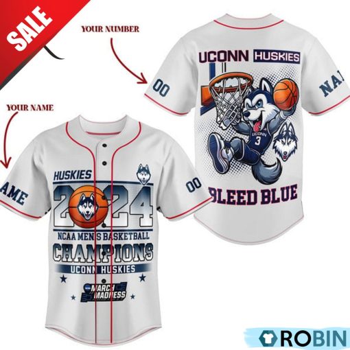 2024 NCAA Men’s Basketball Champions Uconn Huskies Bleed Blue Custom Baseball Jersey Shirt Style – White