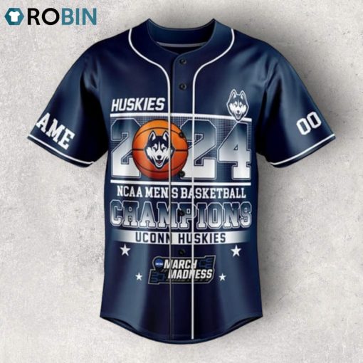 2024 NCAA Men’s Basketball Champions Uconn Huskies Bleed Blue Custom Baseball Jersey Shirt Style   Navy
