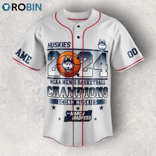 2024 NCAA Men’s Basketball Champions Uconn Huskies Bleed Blue Custom Baseball Jersey Shirt Style   White