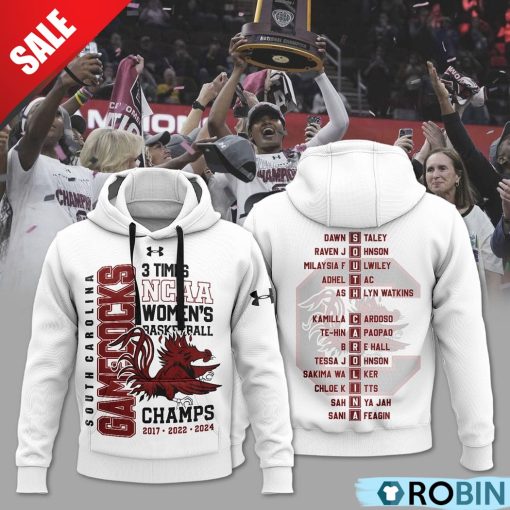 3 Time Champions South Carolina Gamecocks 2024 NCAA Women’s Basketball National Hoodie – White