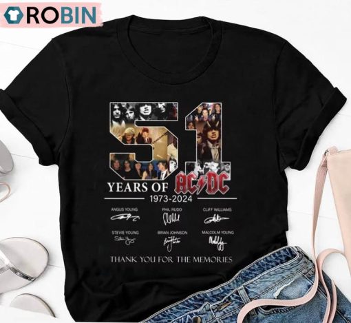 51 Years Ac Dc 1973 2024 Shirt, Rock Band Acdc Tour Long Sleeve Sweater
