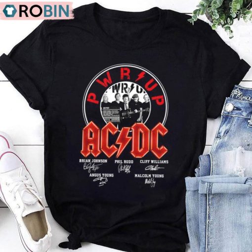 Acdc Rock Band Signatures Shirt, Acdc Pwr Up Tour 2024 Unisex Hoodie Short Sleeve