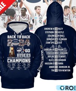 Back To Back 2024 NCAA Men’s Basketball National Champions Uconn Huskies Hoodie – Navy