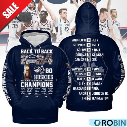 Back To Back 2024 NCAA Men’s Basketball National Champions Uconn Huskies Hoodie – Navy
