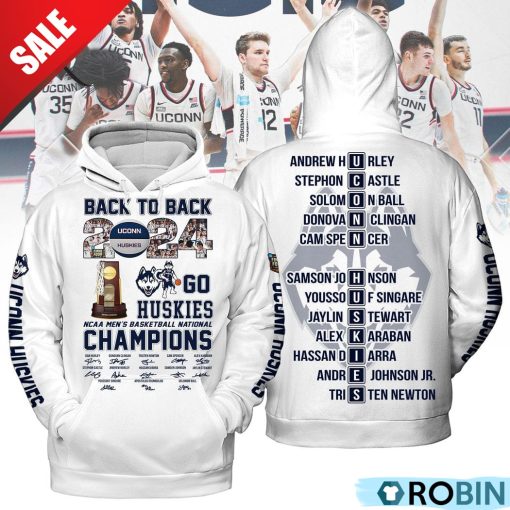 Back To Back 2024 NCAA Men’s Basketball National Champions Uconn Huskies Hoodie – White